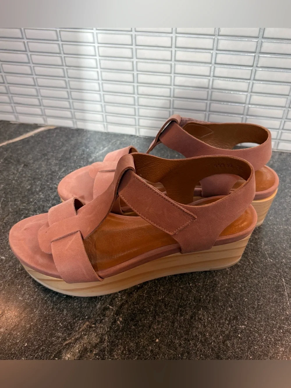 COCLICO Dusty Rose Platform Sandal with Wood-Look Wedge